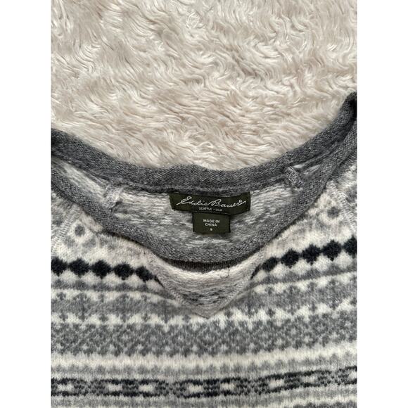 Eddie Bauer Womens S Gray Fair Isle Nordic Lamb’s Wool Sweater Elbow Patches - Picture 3 of 10